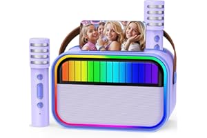 ANKUKA Karaoke para Niños y Adultos, Juguetes para Niñas de 3 a 12 Años, Regalos de Cumpleaños, Altavoz Bluetooth Portátil con 2 Micrófonos, Regalos para Niñas, Fiestas Infantiles, Navidad (Morado)