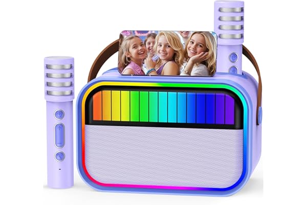 Karaoke para Niños y Adultos, Juguetes para Niñas de 3 a 12 Años, Regalos de Cumpleaños, Altavoz Bluetooth Portátil con 2 Micrófonos, Regalos para Niñas, Fiestas Infantiles, Navidad (Morado)
