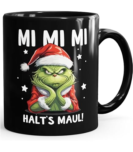 Tasse Grinch - 'All I Want For Christmas Is Ruhe!' - Lustige Weihnachtstasse Beidseitig Bedruckt, Spülmaschinenfest, 330 Ml, Grün