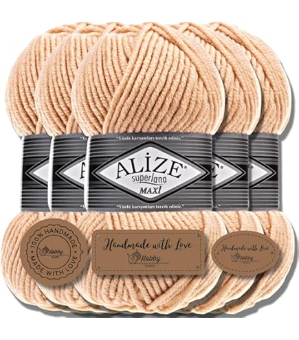 Alize SuperLana Maxi 25% Lana 75% Acrilico Ogni Matassa 100 g 100 m, Lotto di 4 Matasse - 36 Terra