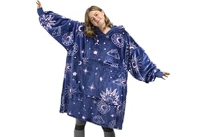 Catalonia Classy Bluza z kapturem oversize, koc z rękawami, koc do przytulania, prezent dla kobiet i mężczyzn, bardzo duży, przytulny sweter z kapturem, puszysty koc do ubierania, astrologia
