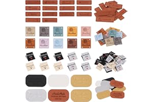 VEUWOLM 74 Etiquetas Hechas a Mano para Ropa, Personalizar Etiquetas para Costura Bricolaje con Agujeros, PU Etiquetas Handmade para Bricolaje Ropa Sombrero Artesanía Decoración