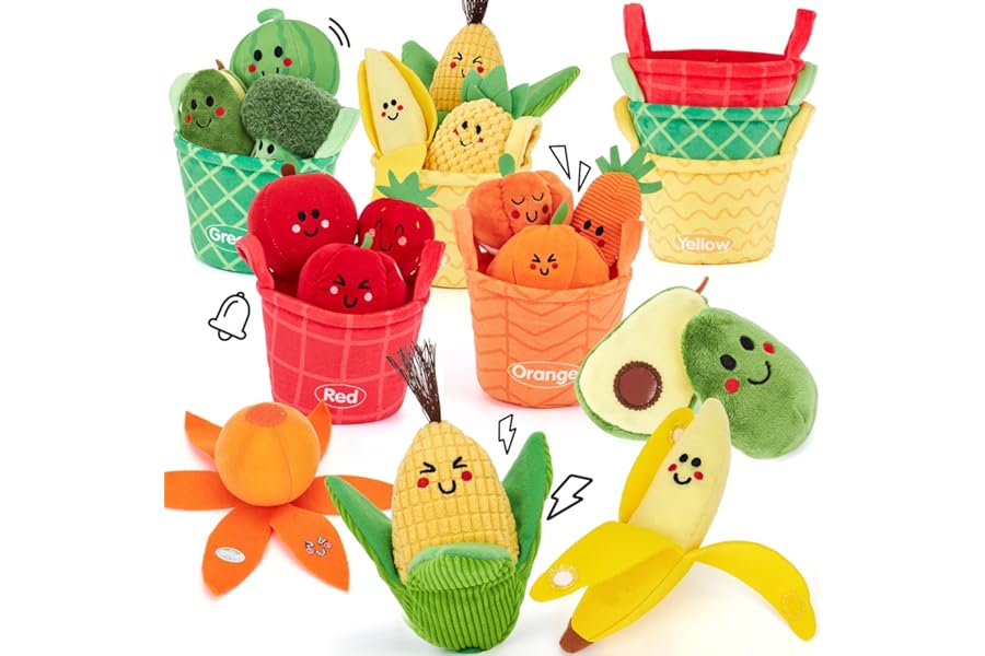 hahaland Baby Sensory Toys 6-9-12 Months – 16PCS Fabric Plush Play Food, Soft Rattle Fruits & Velcro Vegetables for Sorting, Crinkle & Textured Sensory Infant Montessori Toy for Color & Shape Learning