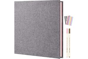 AIOR Album Fotografico Pagine Bianche, Lino Album Foto Autoadesivo Scrapbook Guestbook 40 Pagine, Degli Ospiti Matrimonio Regalo di Compleanno per Donna Mamma Ragazza, Grigio (28x27cm)