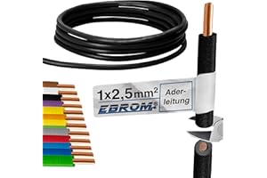 EBROM Cable de cable – Cable de PVC rígido – Cable de cableado – H07V-U 2,5 mm² – 2,5 mm² – Color: Negro – Muchas longitudes a elegir, de 10 metros a 100 metros – Su longitud seleccionada: 10 m