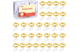 Vacoulery Cadena de Luces con Pilas, 10 LEDs 1M Alambre de Cobre Guirnaldas Luces Micro, IP65 Impermeable Luces Decorativas para Interior, Exterior, Boda, Fiesta de Navidad, Blanco Cálido (30 Pack)