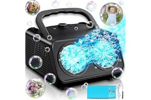 PIEKIDSFUN Bubble Machine - Durable Automatic Bubble Blower | 18000+ Big Bubbles Per Minute for Kids Toddler, with 2 Speed, Plug-in or Battery Powered, for Indoor Outdoor Birthday Parties (Black)