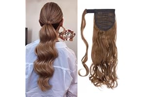 Silk-co Ponytail Velcro Extension Coleta Postiza con Pinza Pelo Sintético Se Ve Natural Extensiones de Cabello Clip Cola Rizada Ondulada #Marrón Claro (43cm,90g)