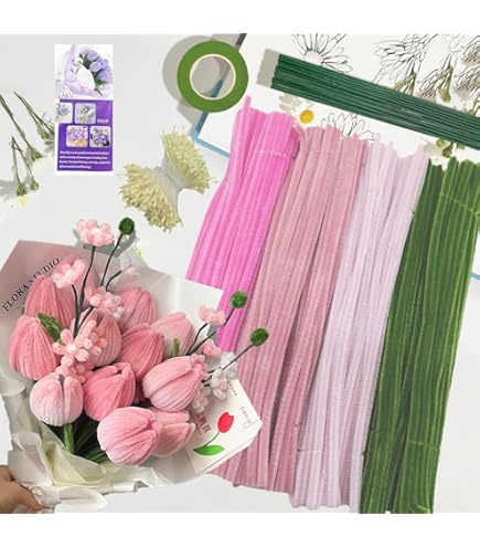 Kit De 400 Cure-pipes Colorés Pour DIY Floral - Inclus Fils, Rubans, Tampons - Pour Créer Des Bouquets, Décorations