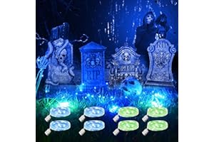 Efymosce 4 Stück Halloween Glühendes Grabsteine Deko mit 8 Stück 3 Meter Lichterkette, Wasserdichtes Grabstein Schilde, Dekoration Set für Rasenhof Hinterhof Haunted Friedhof Zombie Party