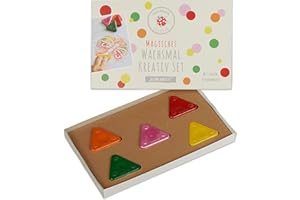 Lulubug Magisches Wachsmalset| 4 Wachsmal Dreiecke, 1 Wachsmal Dreieck Metallic, 5 Schablonen | Wachsmalblöcke, Wachsmalstifte | Motiv: Blumenwiese