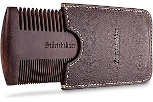 ‎STÖRTEBEKKER SHAVING ACCESSORIES Störtebekker® Premium Bartkamm aus Holz mit handgefertigtem Lederetui - Perfekte Geschenkidee - Bringt jeden Bart in Form dank beidseitiger Verzahnung - inkl. Rasur- und Bartguide