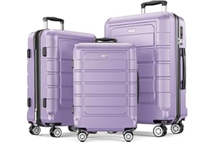 SHOWKOO Kofferset 3 Teilig Hartschale Leicht PC+ABS Erweiterbar Reisekoffer Haltbar Trolley Handgepäck Sets mit TSA Schloss und 4 Rollen (M L XL -Lavendel Violett)