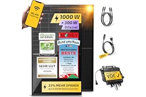 Solakon® 1000W Balkonkraftwerk - Balkonkraftwerk 800W komplett Steckdose - neuester 800 Watt Wechselrichter - Solaranlage Komplettset - 500W bifaziale Solarmodule inkl. Zubehör - 10m Kabel