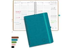 FASOOD Agenda 2024 Semainier A5,Agenda Journalier 12 Mois: Janvier 2024 - Déc,Agenda Scolaire Couverture en PU Cuir,Simplicité et Efficacité pour une Année Organisée, Planificateur avec Notes (Bleu)