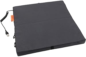 ‎BUMFIRE Heated battery seat cushion for outdoor activities, balcony, park bench & camping. Foldable & portable water & dirt resistant with overheating protection & USB connection.