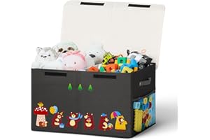 ADEHMDA Large Toy Box, Toy Box Storage with Lid, Collapsible Sturdy Toy Chest Box for Kids, Girls and Boys, Nursery Room and Living Room, 26"x13" x16"(black-bear)