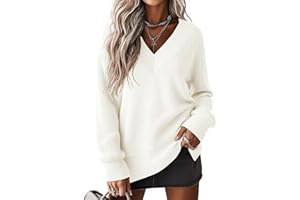 Yommay Women's Jumpers Casual Knitted Elegant Ladies Jumper Long Sleeve Top Slim Fit V-Neck Sweatshirt Solid Pullover Winter