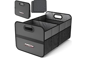 FORTEM Car Boot Organiser, Collapsible Two Compartment Organizer, Foldable SUV & Truck Storage for Car Accessories for Women Men, Non Slip Bottom, Sturdy Side Walls, Strong Handles, 50L