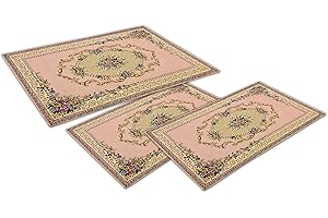 Confezioni Giuliana Tris Tappeto Classico Camera da Letto Scendiletto 3 Tappeti Rosone Aubossun Rosa