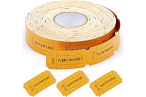 Nezyo Wertmarken Rolle 1000 Blatt Perforierte Wertmarken Fortlaufende Nummer Essensmarken Rolle Getränke Marken Rolle Abrisskarten für Geschäfte Bar Hochzeit Party Weihnachten(Gelb,Wertmarke)