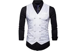 Showu Paisley Gilet Homme sans Manches Slim Fit Double Boutonnage Costume Blazers