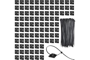 BRELET 100Pezzi Supporto Autoadesive per Fascette.Supporti per Fascette Stringicavo.Clip per Cavi Adesivo.Fermacavi Adesivi,Fermacavo Adesivo per Ufficio e Casa（Nero）