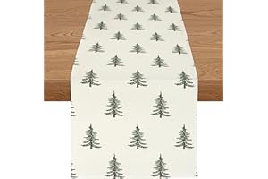 YCOLL Christmas Decorations Xmas Table Runner Green Pine Water Resistant Christmas Table Runners for Dining Table, Winter Table Runner for Kitchen Christmas Decorations, Indoor & Outdoor Table Décor
