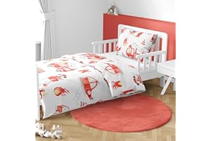 MTOnlinehandel Babybettwäsche 100x135 cm Set – 2-teilig mit Kissenbezug 40x60 – Kinderbettwäsche Little Hero Tiere - Baumwolle – Feuerwehr & Feuerwehrauto Motiv – Oeko-TEX Zertifiziert