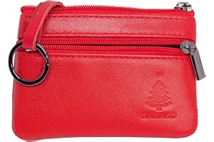 BAWAKO Étui à clés en cuir véritable édition spéciale, étui à clés pour femme, homme, enfant, porte-monnaie compact fait à la main spécial, rouge, Weihnachtsbaum S, Poche pour carte d'identité