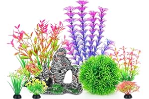 Borlech Aquarium Rock Decorations and Fish Tank Plastic Plants Decor Set 8 Pieces