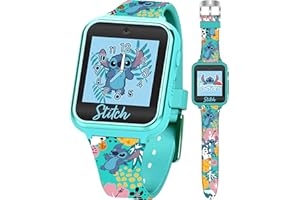ACCUTIME Disney Stitch Montre Intelligente Interactive pour Enfants – Apprentissage Amusant avec 10 Cadrans de Montre, Jeux, Compteur de Pas et Appareil Photo, Turquoise, 40 mm, Moderne
