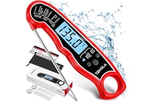 TEMOLA Meat Thermometer, Instant Read Food Thermometer Waterproof Ultra Fast Digital Cooking Thermometer with Large LCD Backlight Calibration for Candy Grill BBQ Baking Water Milk Smoker Oil Liquids (Red)