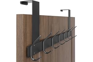 Honsky Türgarderobe, Klappbar Türhakenleiste zum Einhängen mit 14 Hanken,Türfalzstärken4,5/4/3,5cm,Türhaken innenseite, Kleiderhaken Tür, Solide Türhaken zum Einhängen,Schwarz