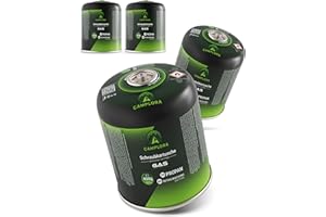 CAMPLORA 4 cartuchos de gas de 450 g adecuados para barbacoa de gas Weber serie Q100/1000, gas propano y gas butano, cartucho de rosca con rosca para hornillo de camping, cartuchos de gas, válvula de