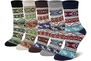 YSense Beau 5 Paia Donna Calzini in Lana Merino Termiche di Lana per l'inverno Spesse Calze Calde per le Lana Stile Vintage Calze di Lana da Trekking Regalo