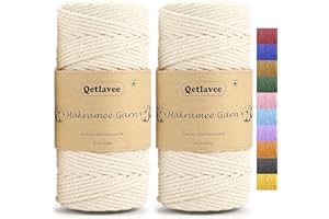Qetlavee Premium Makramee Garn 2er Set | 3mm x 100M | 100% Natürliche Baumwollgarn | Plastikfreie Verpackung | Baumwollkordel | Baumwollseil für DIY Handwerk Stricken (Naturell)