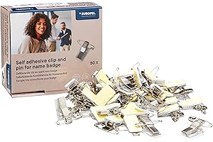 EUROPEL Porte-badge avec Pince Auto-adhésive Crocodile & Épingle, Pince Combinée, Porte-badge & Nom pour École, Collèges, Bureaux & Événements d’Entreprise, Pack de 50, 121266