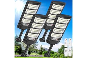 PEAKRO Farolas Solares Exterior, 600W Potente Focos LED Solar con Mando a Distancia, Sensor de Movimiento, IP66 Impermeable 6500K Luz Solar Exterior Lampara Solar Jardín para Garage Patio (4 Pack)