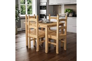 ‎VIDA DESIGNS Vida Designs Corona Essgruppe mit 4 Stühlen Solides Pinienholz Küche Esszimmer Ablagefläche