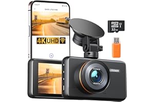 iZEEKER 4K Dashcam WiFi, 2160P Frontale Caméra Voiture avec Carte SD 32G, Vision Nocturne WDR, Enregistrement d'urgence, Enregistrement en Boucle, Mode stationnement 24h/24, G-Capteur