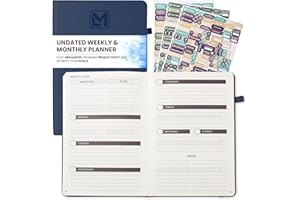 LM LITTLE MORE Little More Undated Weekly & Monthly Planner - Set Goals, Increase Productivity & Manage Time - Includes Planner Stickers - Undated Planner, Notebook & Agenda - A5 (5.8”x8.3") - Navy Blue