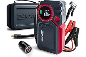 ZENOVIUM Booster Batterie Voiture avec gonfleur 2500A–18000mA–Marque française–Jump Starter ultrasafe-Démarreur Puissant avec Compresseur à Air 150PSI-Charge Rapide 3.0 -Etui imperméable.