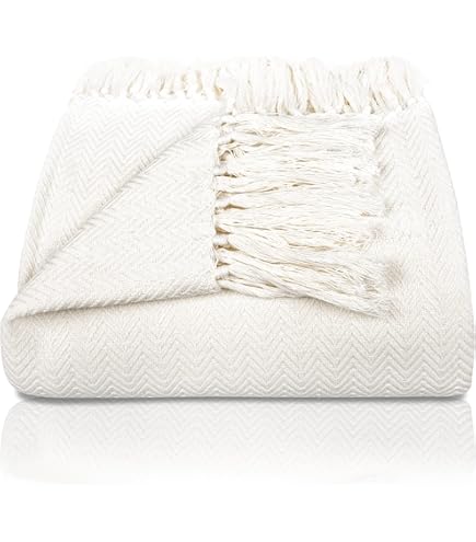 Grand Jeté De Canapé 3 Places Avec Franges Décoratives, Jeté Polyvalent