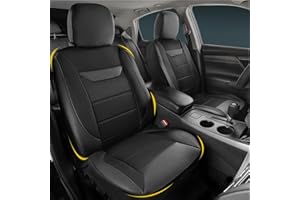 kingphenix 2er-Pack Vordersitzbezüge aus Memory-Schaumleder, Atmungsaktives 4D-Mesh, Airbag-kompatibel, Universelle Passform für Autos, LKWs, Transporter, SUV – Schwarz