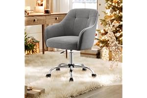 SONGMICS Swivel Desk Chair, Adjustable Height, Armrests, 110 kg Load Capacity, Cotton-Linen Fabric, for Home Office, Study, Bedroom, Dove Grey OBG019G11