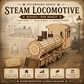 AlgWoodDesign 3D Ahşap Buharlı Tren Maketi, Steam Train Nostaljik Lokomotif Puzzle Kiti, 149 Par&ccedil;a Lazer Kesim Ham MDF Yapboz