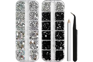 PEKIFAVES 4320 Stück Strasssteine, Schwarz und Kristall Weiss nageldesign Kristallrhinestones, 5 Größen Glitzersteine Transparenter Runde Strass mit Pinzette Strass Picking Stift Für Nagel Bekleidung DIY