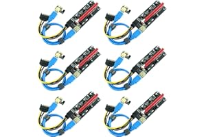 Ubit PCIE Riser 1x to 16x Graphic Extension for Bitcoin GPU Mining Powered Riser Adapter Card,4 Solid Capacitors,60cm USB 3.0 Cable,2X 6PIN,Molex 3 Power Options (VER 009S,6-Pack)