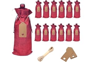 FainFun Bolsas de Yute para Botellas de Vino, 750ml Bolsa para Botella de Vino con Cordón, 12 Piezas Bolsa para Vino Regalo, Petróleo, Fiestas, para Bodas, Celebraciones, Navidad (Putrefacción)